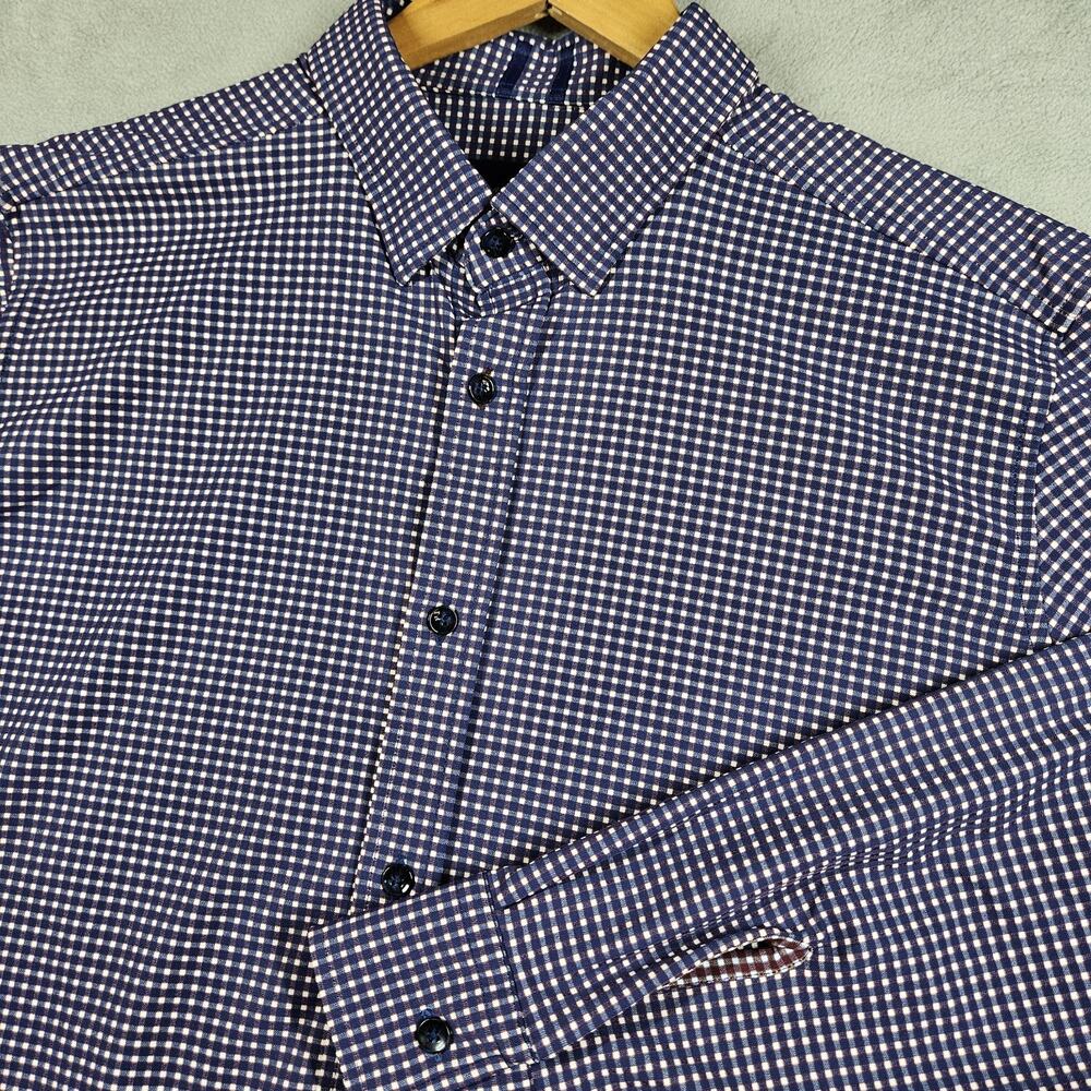Robert Graham Shirt Mens L Blue Gingham Check Stretch Modern Americana‎ Corpcore